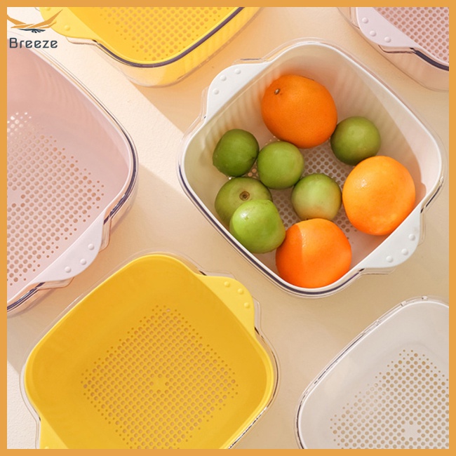 Rổ Rửa Trái Cây Hai Tầng Sáng Tạo Có Tay Cầm Dành Cho Nhà Bếp