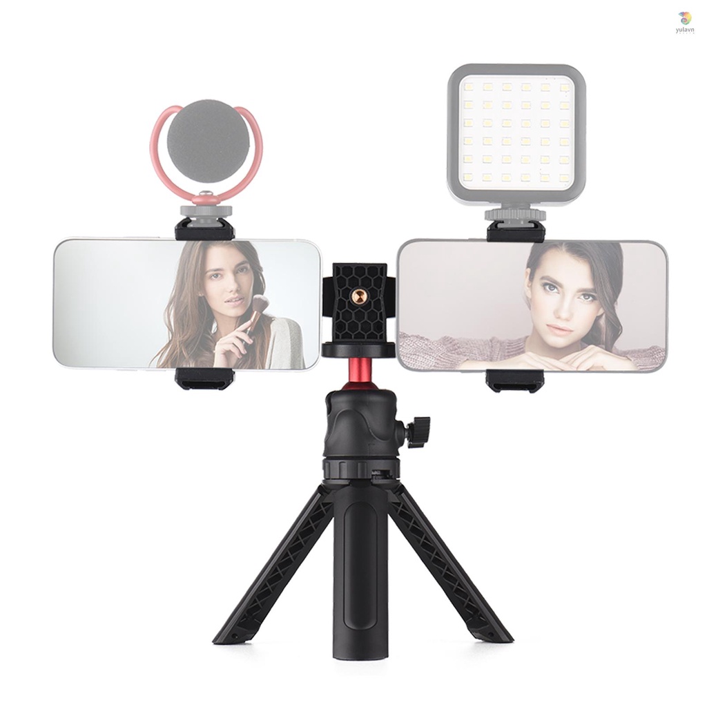 Bộ Giá Đỡ Ba Chân Đa Năng Andoer Kèm Giá Đỡ Điện Thoại Kép 4 Ngàm Lạnh + Tripod Để Bàn Cho Vlog Live Streaming Oline Vi