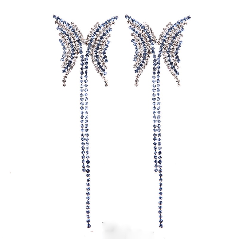 Bông Tai Mạ Bạc 925 Dáng Dài Hình Bướm Đính Kim Cương Phong Cách Hàn Quốc