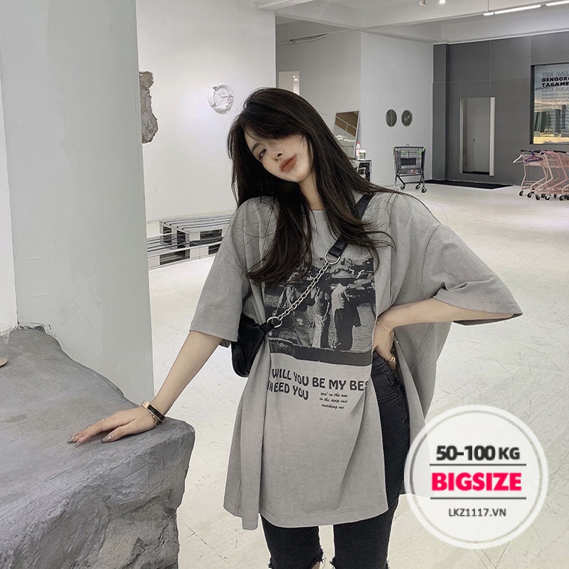 Áo phông Bigsize Áo kiểu nữ form rộng tay ngắn cổ tròn xẻ tà mùa hè Phong cách Hàn Quốc Thời Trang đẹp