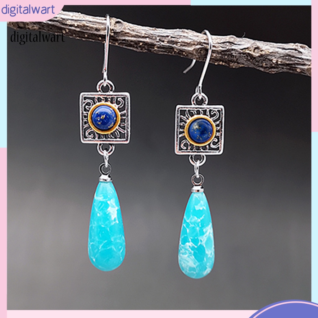 Kỹ Thuật Số| Bông Tai Dáng Dài Hình Giọt Nước Đính Đá Ngọc Lam Giả Thời Trang Cho Nữ