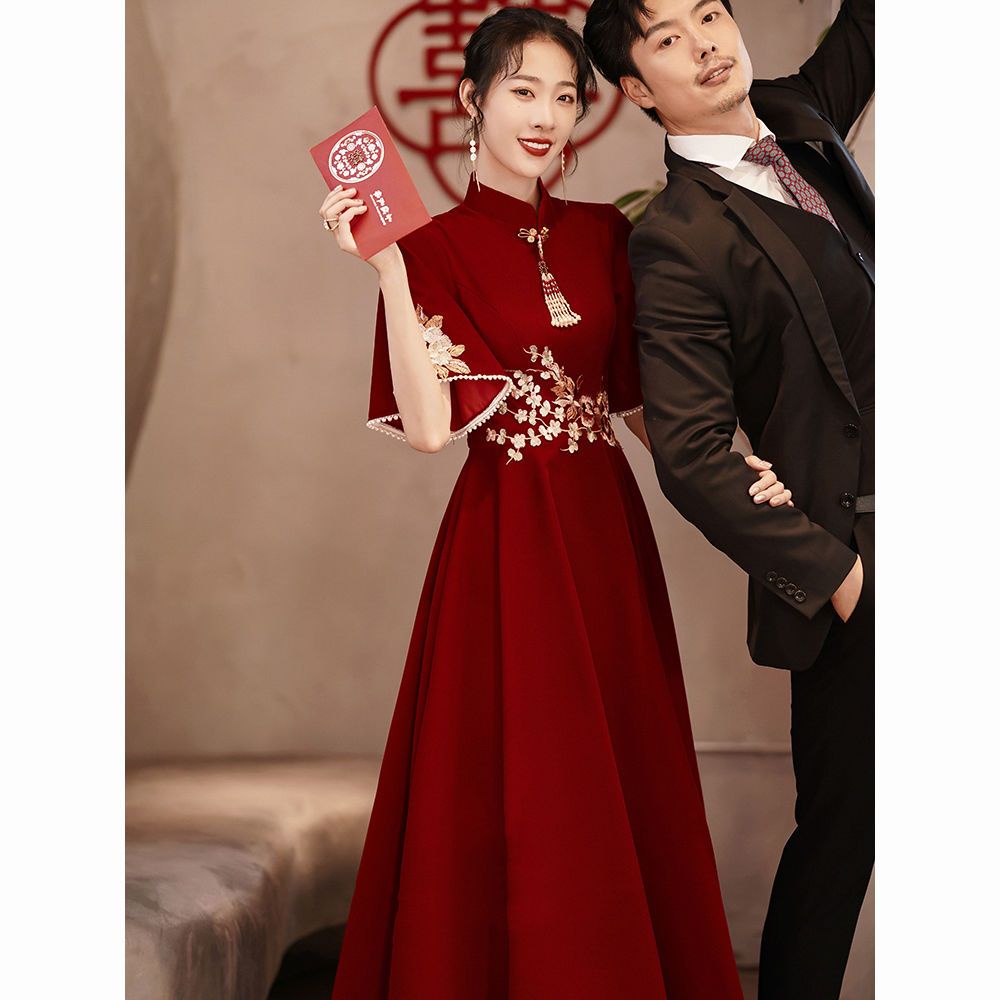 ~. Đầm Sườn Xám Thời Trang Thu Đông Mới 2024 Cho Cô Dâu
