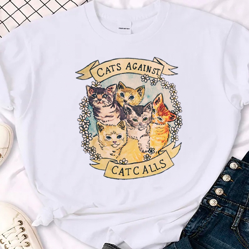 Áo crop top Thời Trang Hàn Quốc 2000s In Hình Mèo Chống Cuộc Gọi Thẩm Mỹ Cho Nữ