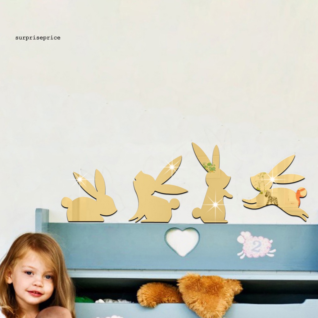 Bộ 4 Miếng Dán Acrylic Tráng Gương 3D Tự Dính Có Thể Tháo Gỡ Dùng Trang Trí Nhà Cửa