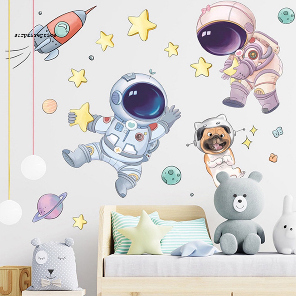 Sticker Dán Tường Họa Tiết Phi Hành Gia Hoạt Hình Dễ Thương Bắt Mắt