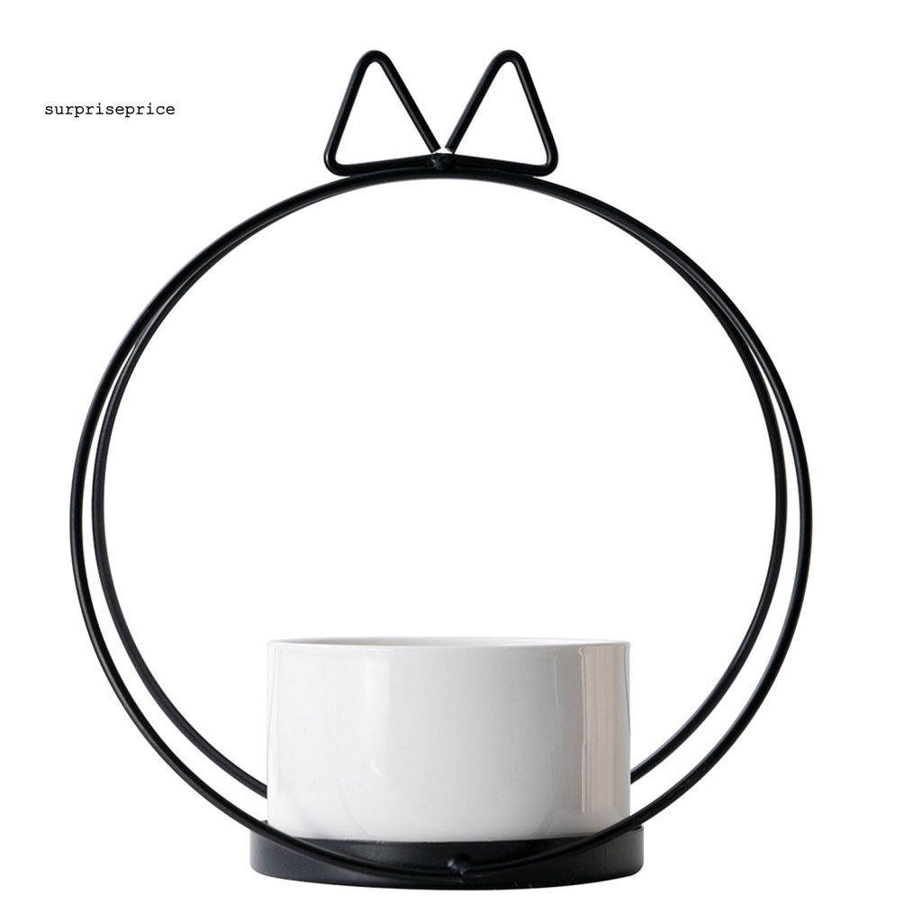 Chậu Trồng Cây Hình Tròn Cỡ Nhỏ Thiết Kế Tai Mèo Kèm Khung Sắt Để Bàn Tiện Dụng