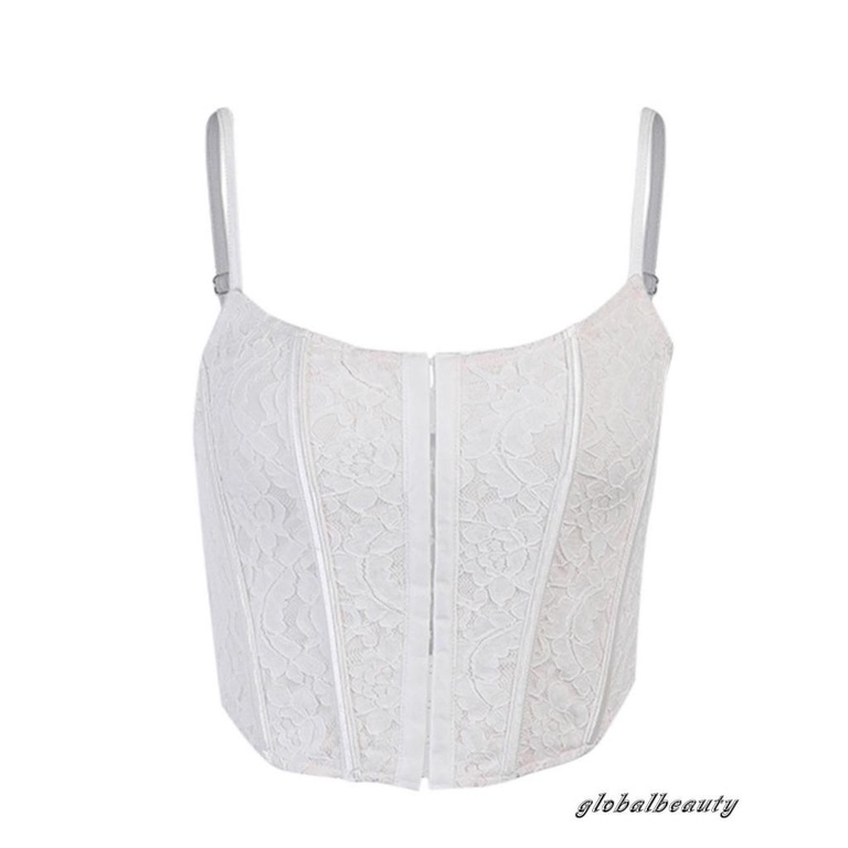 Gb- Áo Lót Croptop Hai Dây Phối Ren Hoa Gợi Cảm Có Khóa Cài Trước