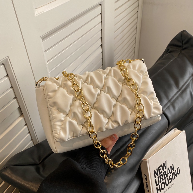 Túi Xách Đeo Vai Xếp Ly Thêu Dây Xích Thời Trang Hàn Quốc 2023 Cho Nữ