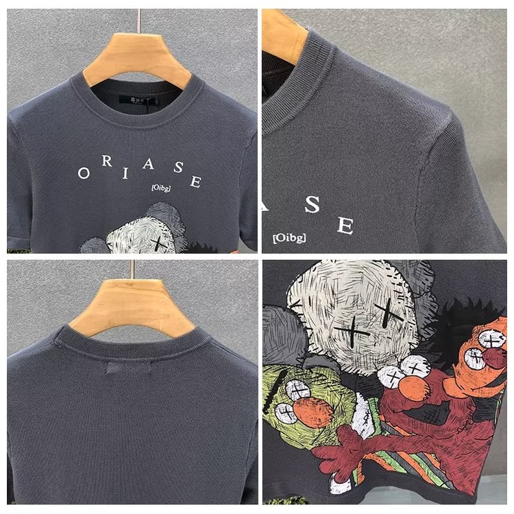 Áo Thun Cotton Ngắn Tay Cổ Tròn In Họa Tiết Hoạt Hình Phong Cách Hàn Quốc Cho Nam Cỡ S-5XL
