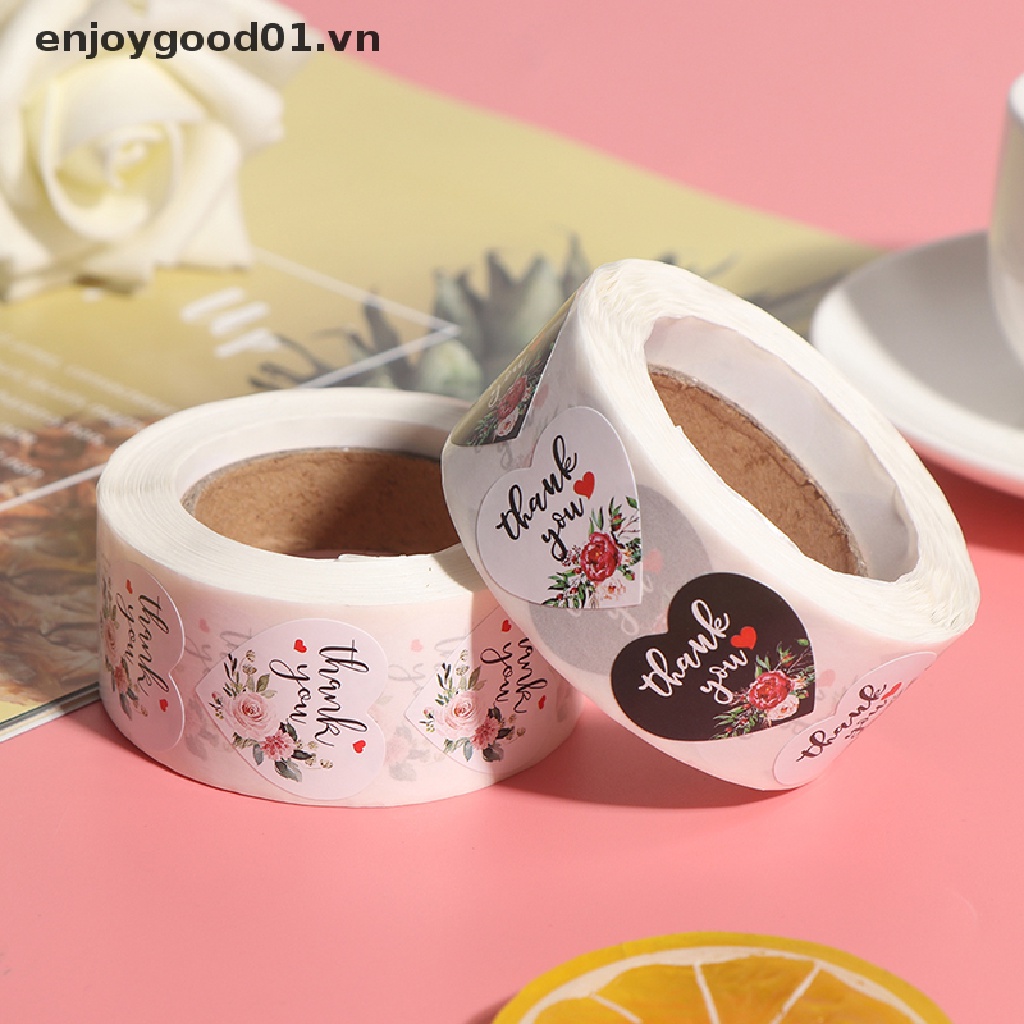 Set 500 Nhãn Dán Niêm Phong Bao Bì In Chữ thank you Và Trái Tim