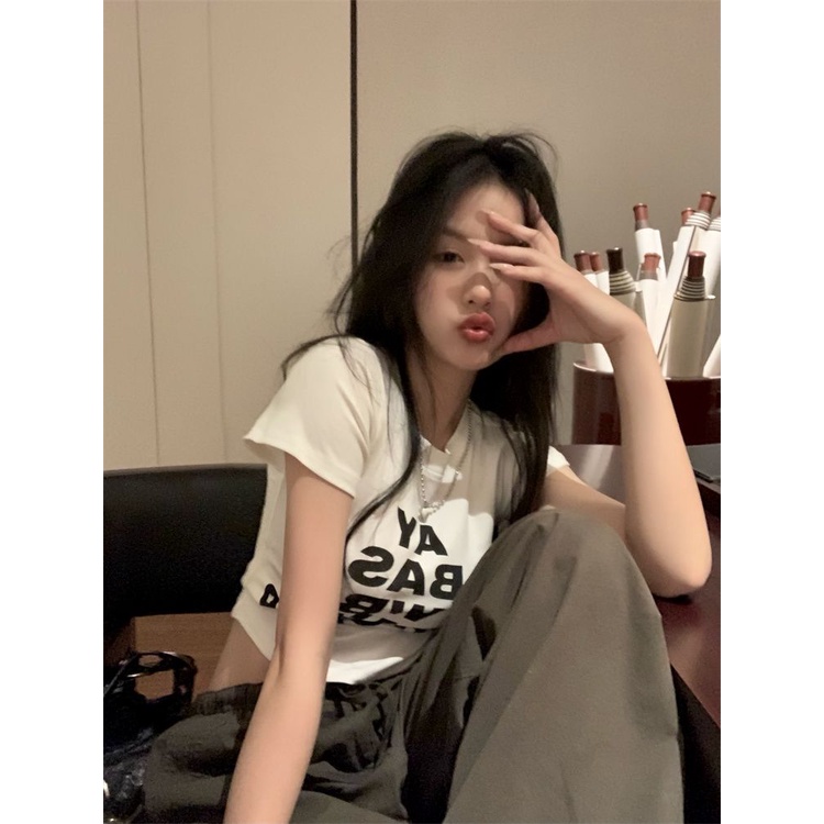 COZOK Áo Thun Ngắn Tay Dáng Ôm In Họa Tiết Monogram Cá Tính Dễ Phối Đồ Thời Trang