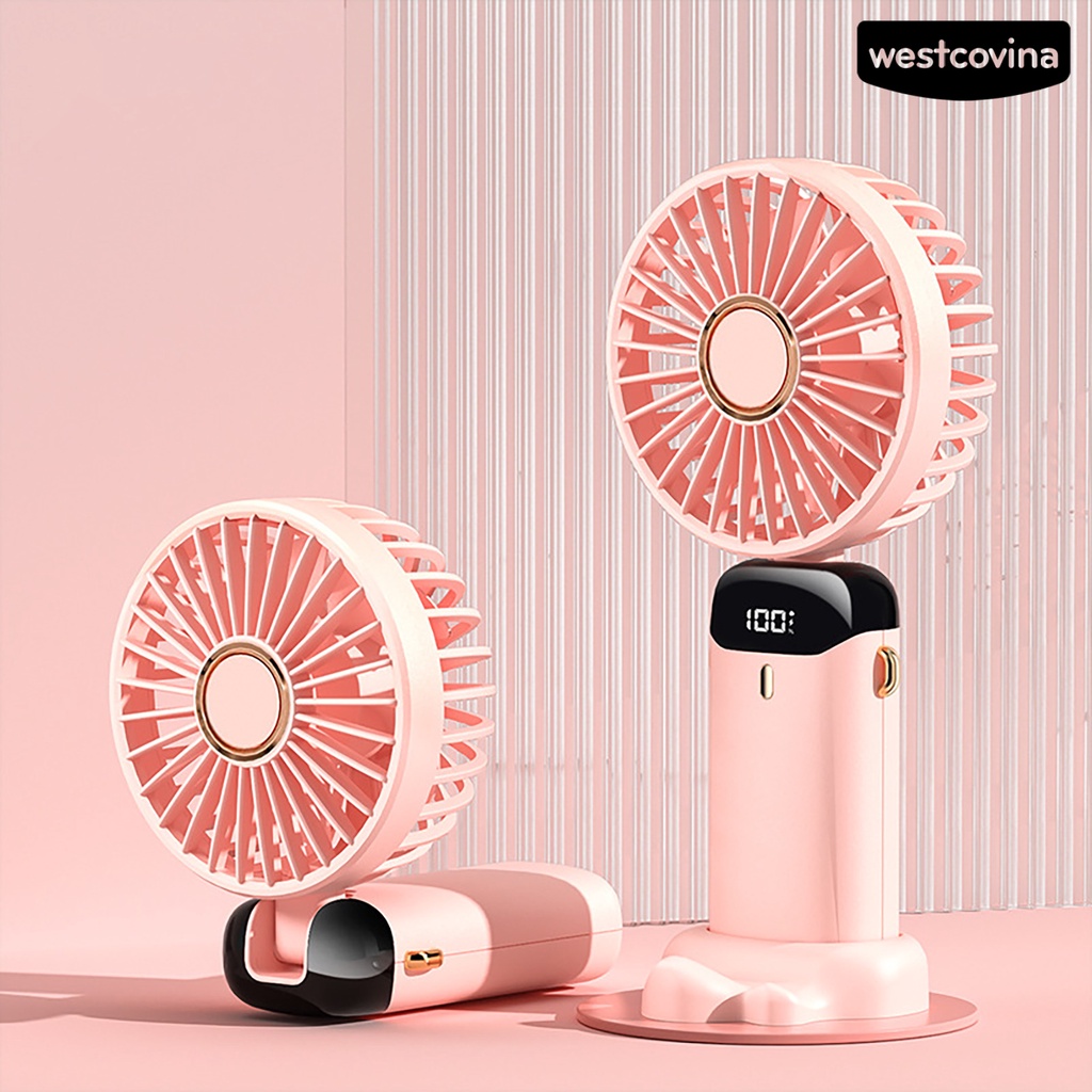 W🅢Quạt Mini Cầm Tay 5 Tốc Độ Gió Làm Mát Không Ồn Màn Hình Kỹ Thuật Số Thời Trang
