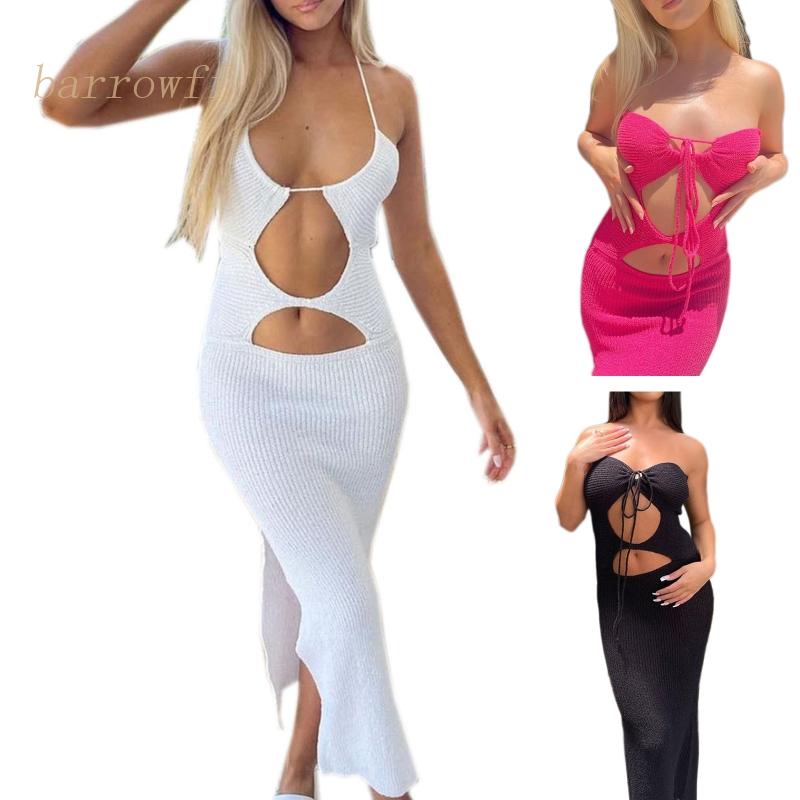 Đầm Midi Dệt Kim Dáng Dài Hở Lưng Màu Sắc Đơn Giản Thời Trang Mùa Hè Quyến Rũ Cho Nữ