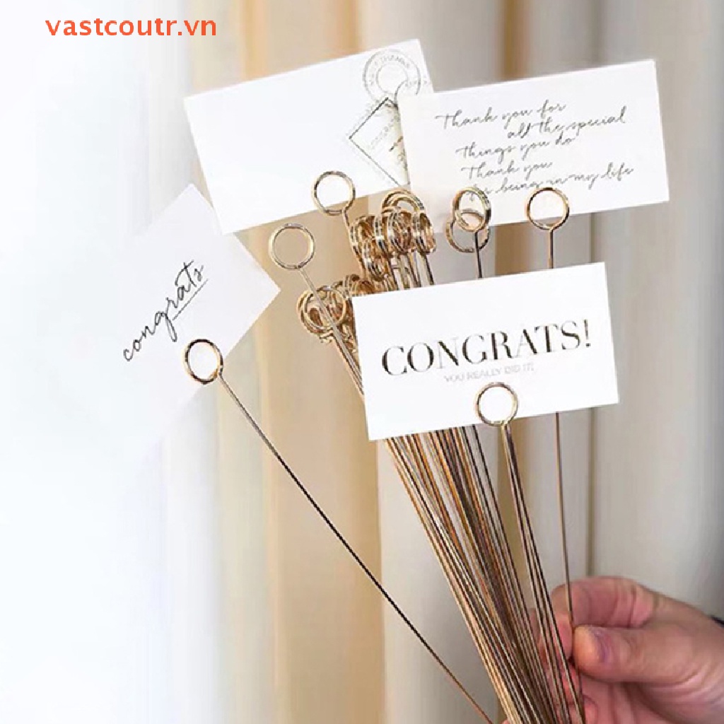 Set 10 Kẹp Giữ Thẻ Bằng Kim Loại Mạ Vàng Họa Tiết Hoa Trang Trí Tiệc
