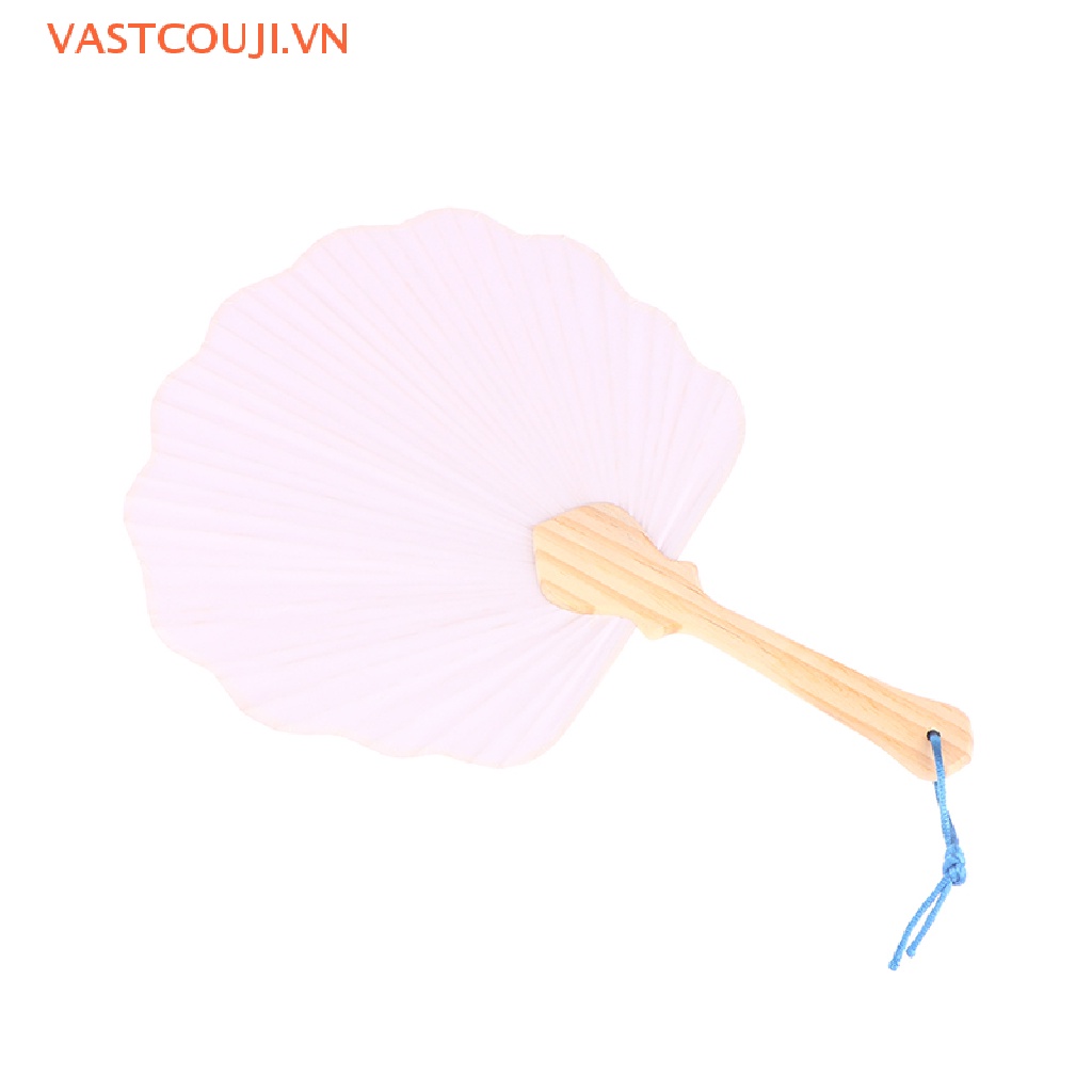 1 Quạt Trắng Cầm Tay Viết Thư Pháp Màu Trắng Trơn Với Tay Cầm Bằng Gỗ