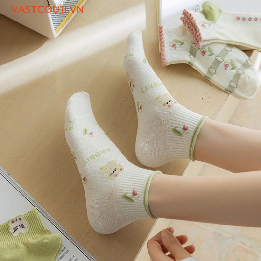Vớ Cotton Cổ Thấp Họa Tiết Hoa / Thỏ Dễ Thương Thời Trang Phong Cách Hàn Quốc Cho Nữ