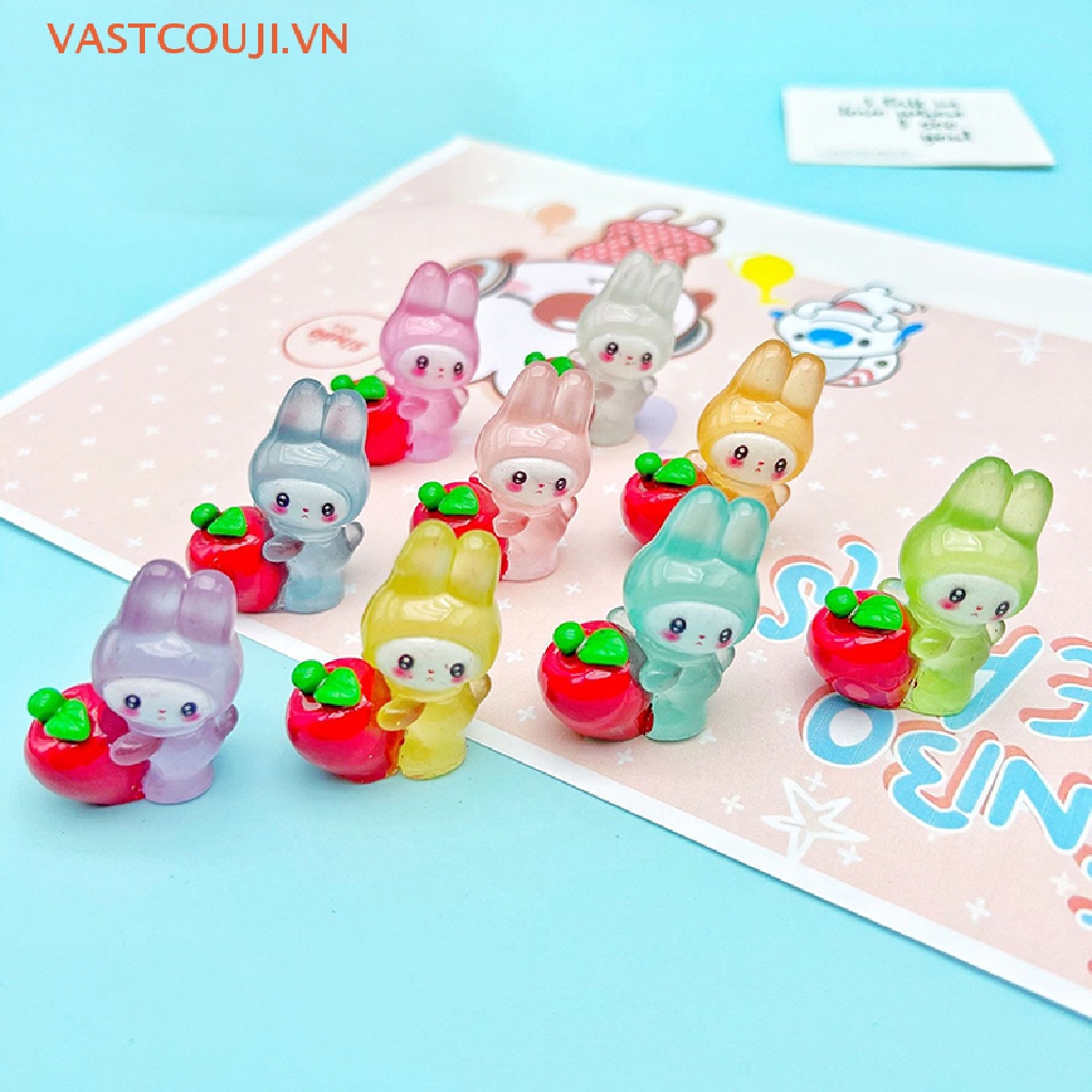 Bộ 2 Phụ Kiện Trang Trí Hình Thỏ Bằng Nhựa Resin Màu Dạ Quang DIY