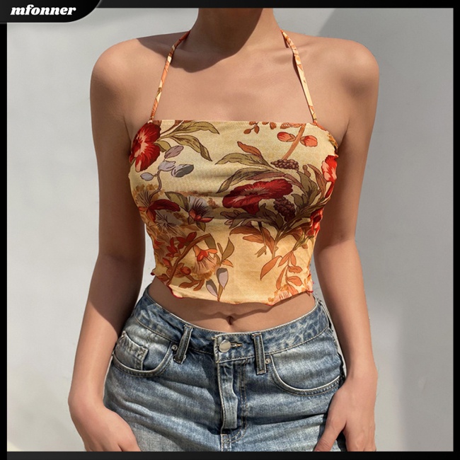 Áo Tank Top Sát Nách Phối Lưới Thoáng Khí In Họa Tiết Hoa Thời Trang Đường Phố Cho Nữ