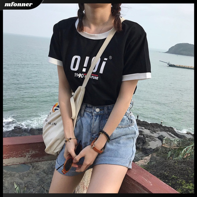 Áo Thun Tay Ngắn Cổ Tròn Dáng Rộng In Chữ Thời Trang Cho Nữ