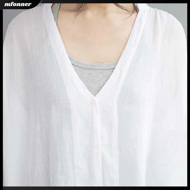 Áo Sơ Mi Tay Dài Dáng Rộng Cổ Chữ V Thời Trang Xuân Hè Cho Nữ