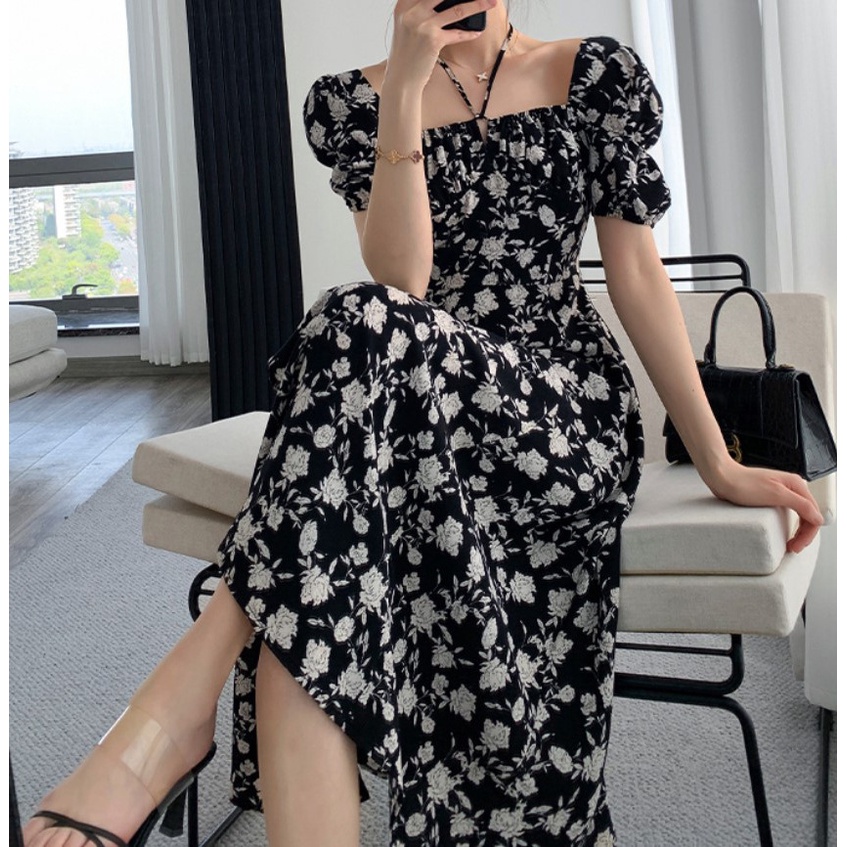 NRVP Đầm Dài Tay Ngắn In Hoa Độc Đáo Thời Trang Mùa Hè Hàn Quốc 2023 Dành Cho Bạn Nữ