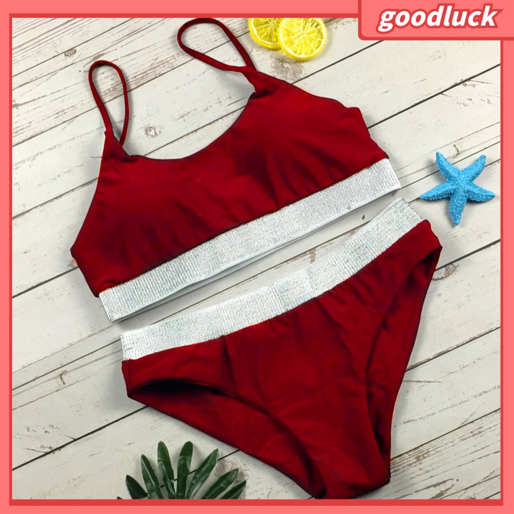 Bộ Bikini Đính Kim Sa Lấp Lánh Màu Tương Phản Quyến Rũ Cho Nữ