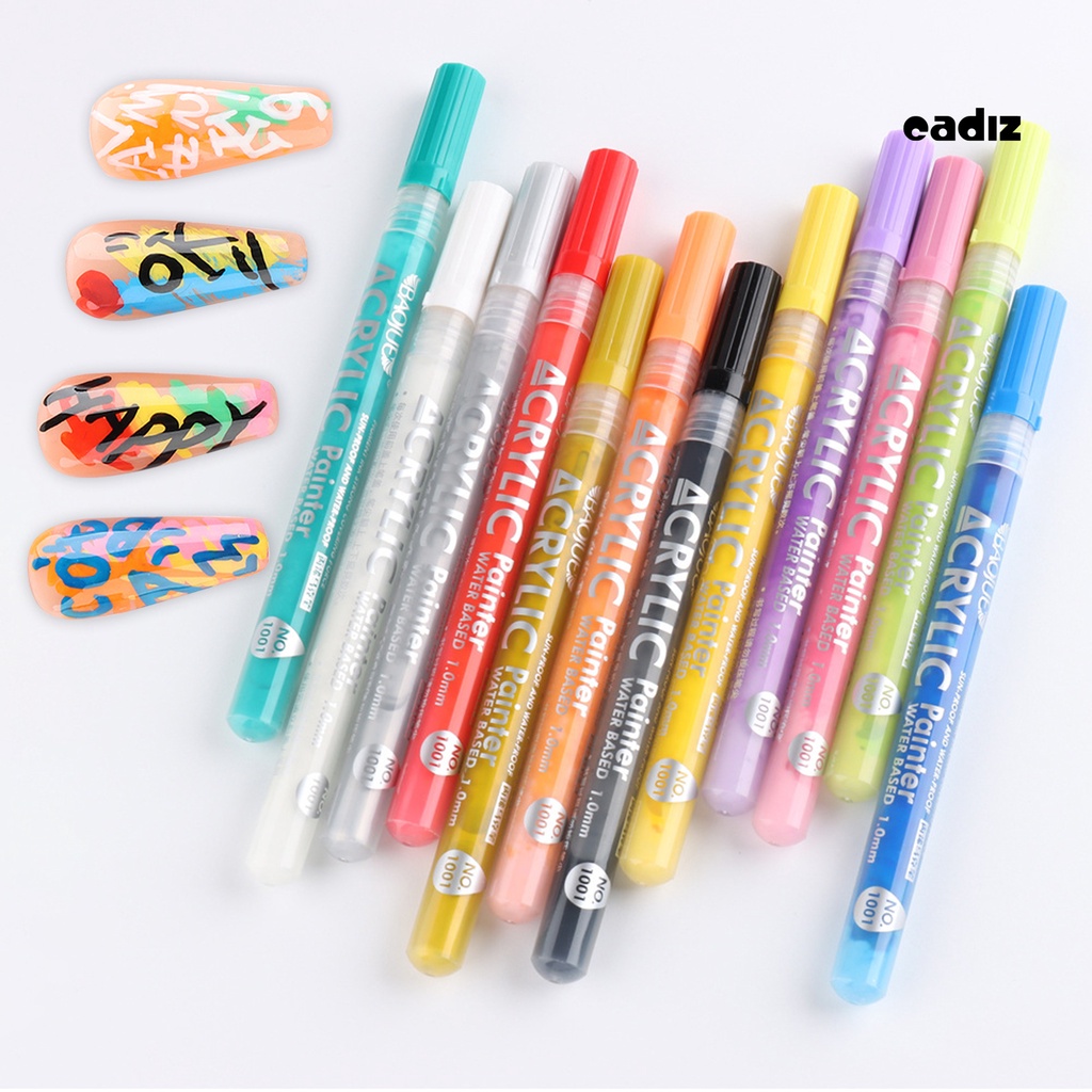 Bộ 12 Cây Bút Vẽ Móng Tay 12 Màu Chống Nước Mịn Màng DIY