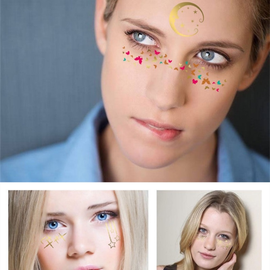 Miếng Dán Hình Xăm Tạm Thời Họa Tiết Màu Vàng Kim Lấp Lánh Thời Trang Dùng Một Lần