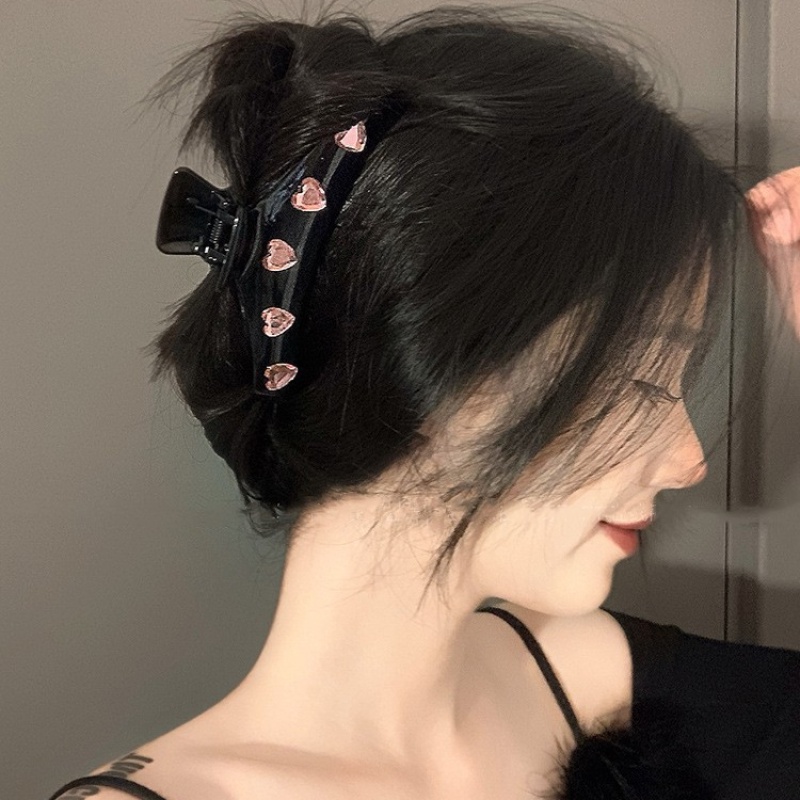 Kẹp Tóc Hình Trái Tim Bằng Acrylic Màu Đen Ngọt Ngào Thời Trang Hàn Quốc Cho Nữ