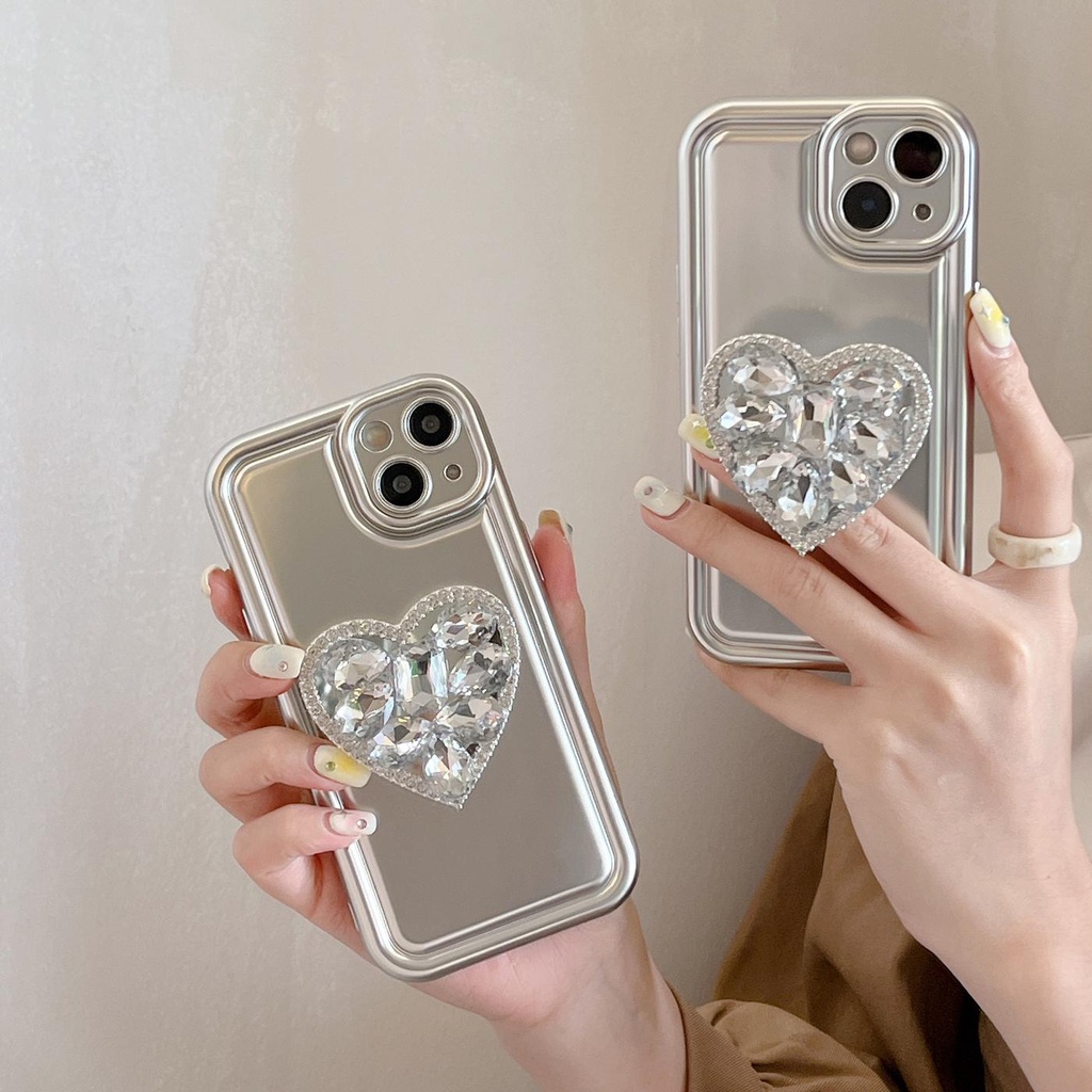 Ốp Điện Thoại TPU Mềm Chống Rơi Mạ Điện Họa Tiết Trái Tim Đính Đá Đơn Giản Cho iPhone 14 13 12 11 PRO MAX Đứng