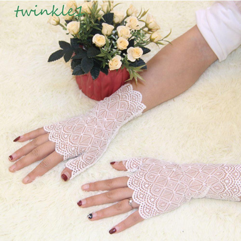 Găng Tay Chống Nắng Phối Ren Lấp Lánh Thời Trang Cho Cô Dâu