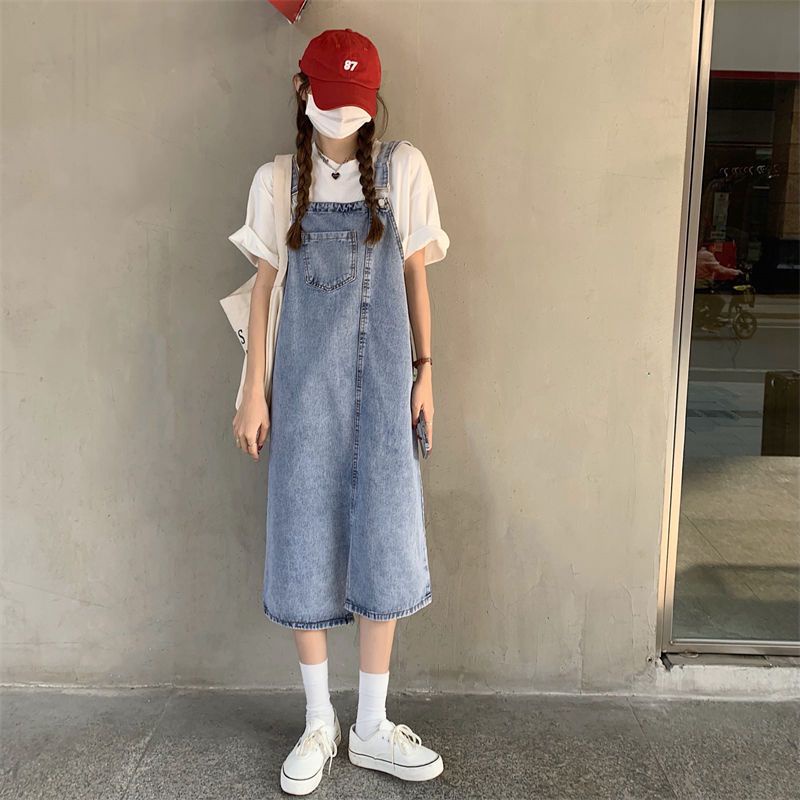 Đầm Yếm Denim Dáng Rộng Phong Cách Nhật Bản Dễ Thương HZFWC3680