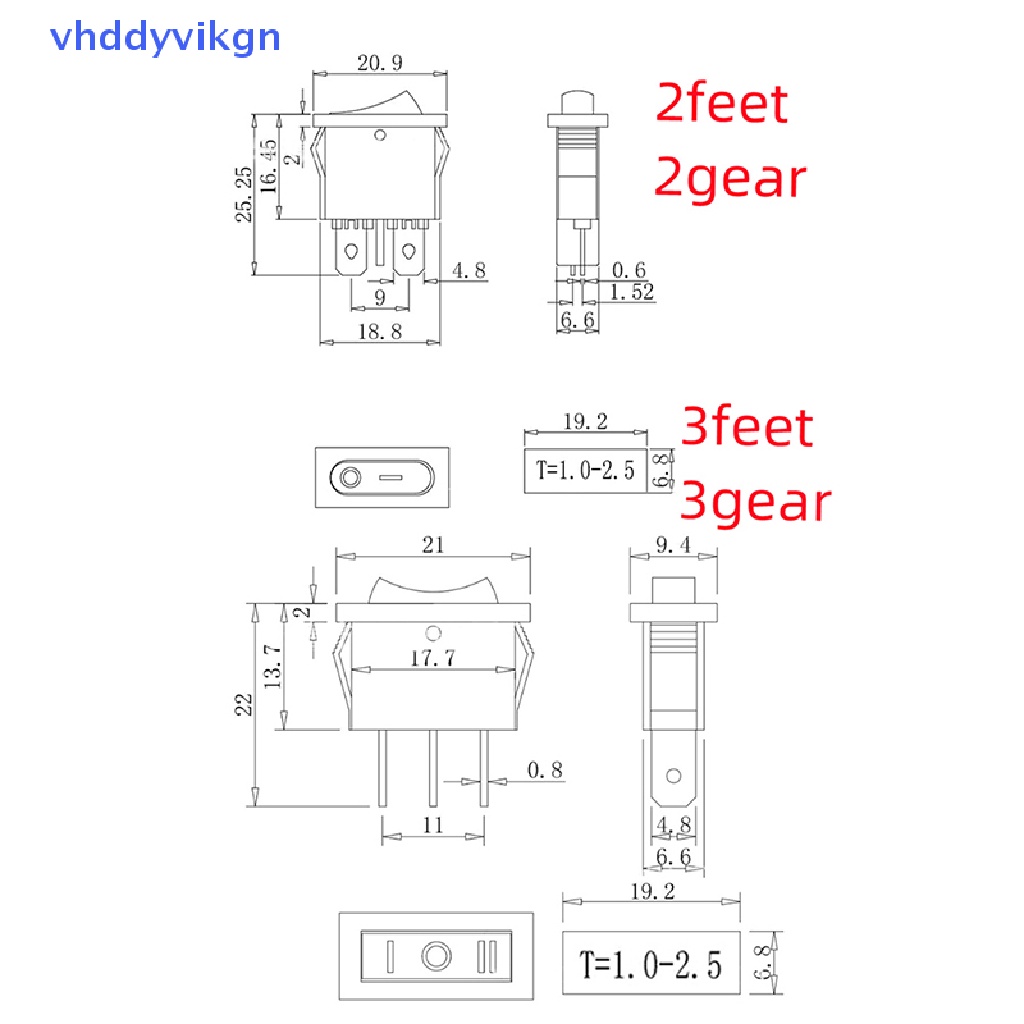 Set 5 Công Tắc Bật / Tắt 2 Pin KCD1-110 9.5x21mm