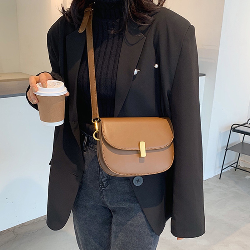 Túi Đeo Vai Màu Trơn Có Khóa Điều Chỉnh Được Phong Cách Hàn Quốc Mới Cho Nữ