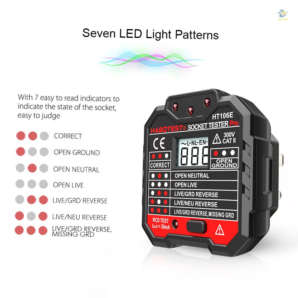 Habotest Dụng Cụ Kiểm Tra Ổ Cắm Điện RCD Tự Động Trung Tính Kiểm Tra Mạch Kiểm Tra Tường Ngắt Điện Rò Rỉ Với Kẹp Điện Áp