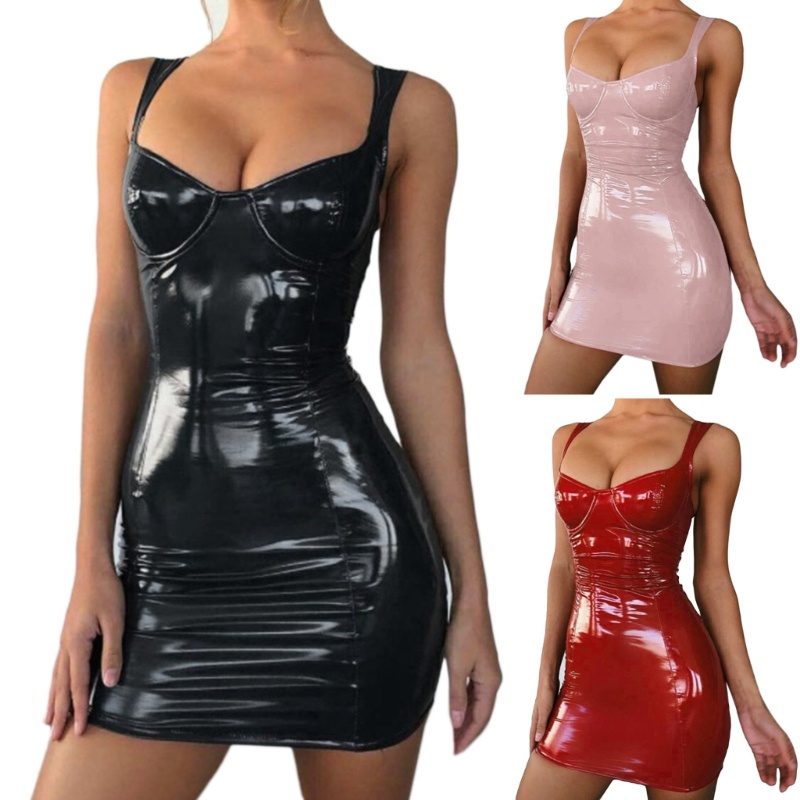 Đầm Ngắn Ôm Dáng Màu Đỏ Đen Trơn Cho Nữ