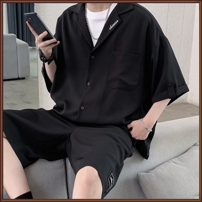 Bộ Trang Phục 2 Mảnh Gồm Áo Sơ Mi Tay Cộc Và Quần Short Màu Sắc Đơn Giản Thời Trang Mùa Hè Cho Nam