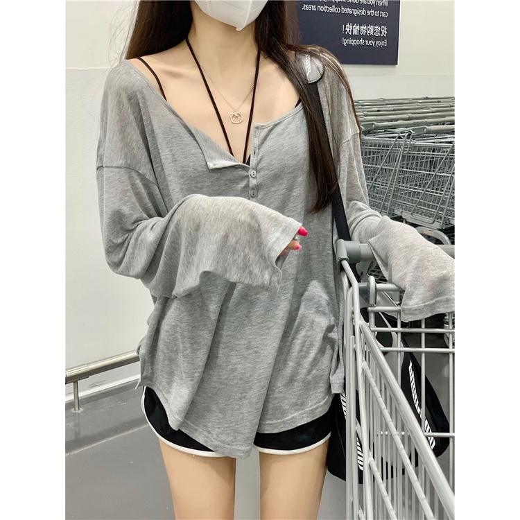 Áo Thun Tay Dài Cổ Tròn Dáng Rộng Thời Trang Mùa Hè Phong Cách Hàn Quốc Cho Nữ