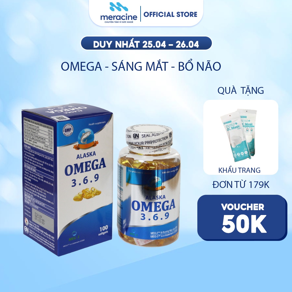 Viên uống dầu cá Omega 3.6.9 Alaska cải thiện thị lực, giảm nguy cơ xơ vữa động mạch và chống oxy hóa lọ 100 viên