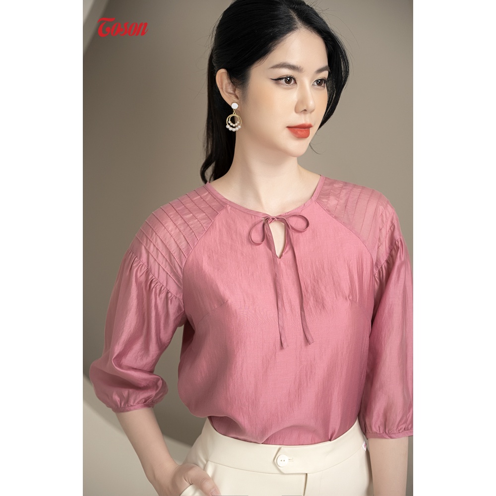 Áo tơ tím dáng suông, tay zắc lăng bấu mí Limitted Toson 14044T83