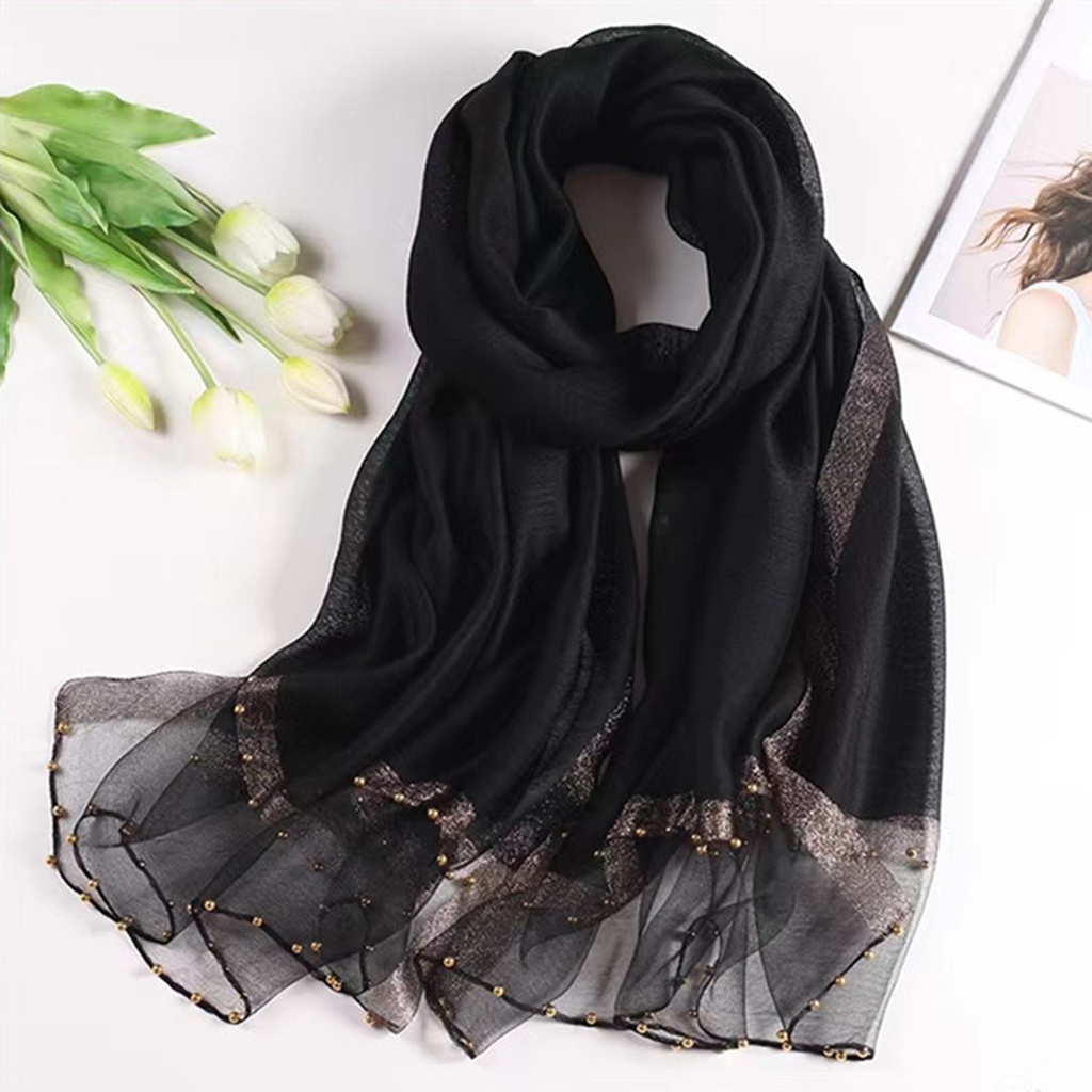 Khăn Choàng Cổ Lụa Mỏng Xuyên Thấu Màu Sắc Tương Phản Khô Nhanh Dùng Khi Đi Tiệc