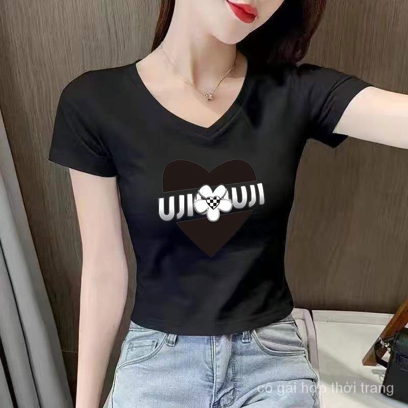 Áo Thun NgắN Cổ Chữ V BằNg Cotton Nguyên ChấT ThờI Trang MùA Hè 2023 Cho Nữ
