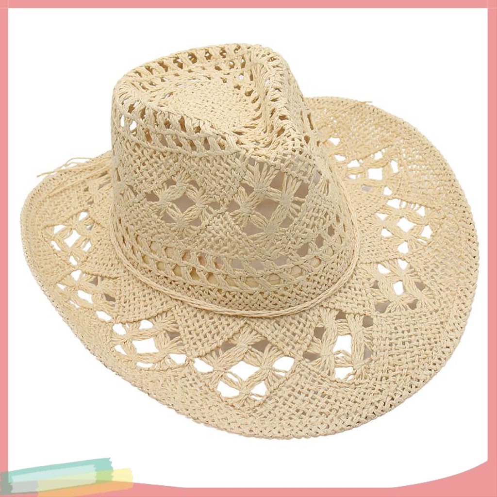 Mũ Cao Bồi Mỏng Hở Chóp Màu Trơn Dây Bện Viền Xoăn Trang Trí Phong Cách Cao Bồi Jazz Cổ Điển Cho Nữ