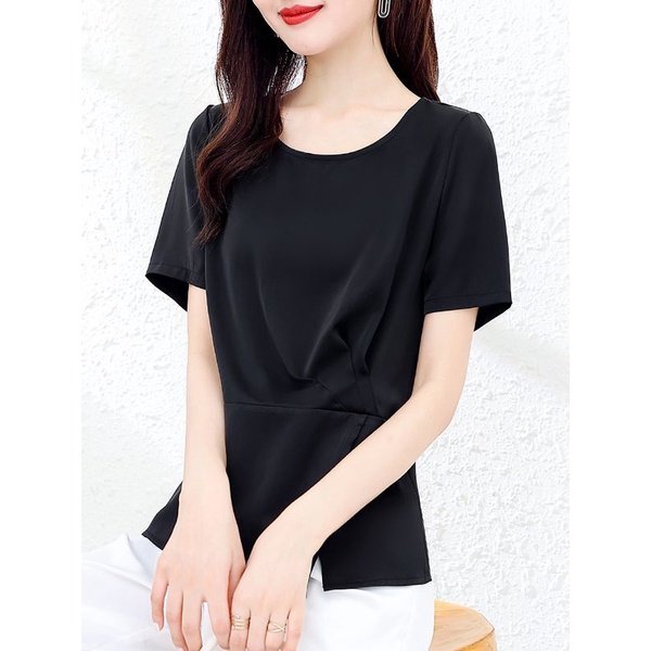 Áo Sơ Mi Chiffon Tay Ngắn Chiết Eo Thời Trang Mùa Hè Phong Cách Mới Cho Nữ
