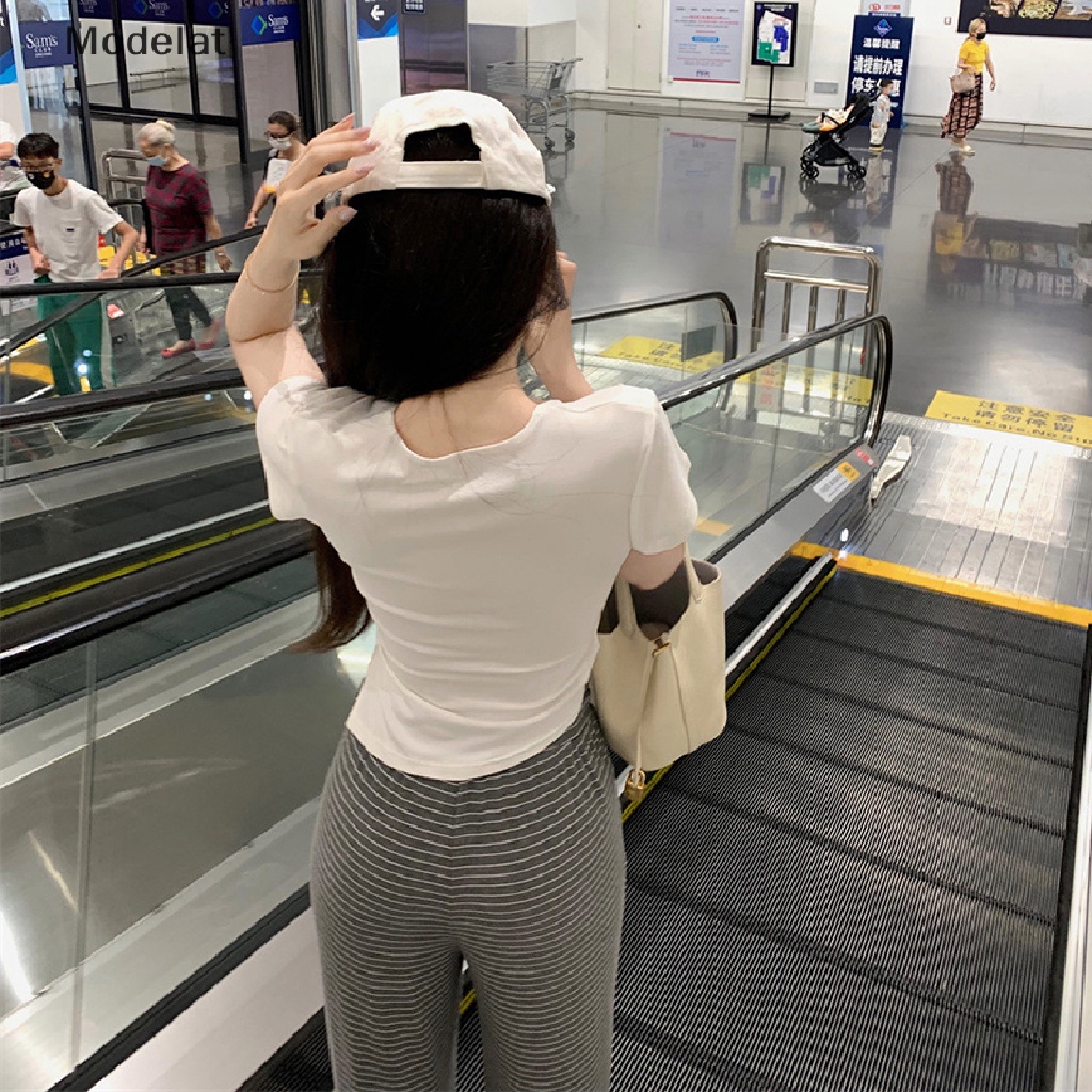 Áo Thun Tay Ngắn Cổ Vuông Màu Trơn Dáng Ôm Thời Trang Mùa Hè Cho Nữ