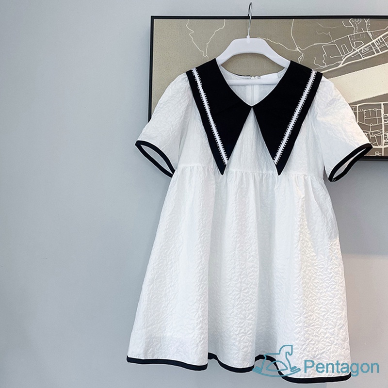 Đầm Ngắn Tay Màu Trơn Thoáng Khí Thời Trang Mùa Hè Hàn Quốc Dành Cho Bé Gái 3-8 Tuổi