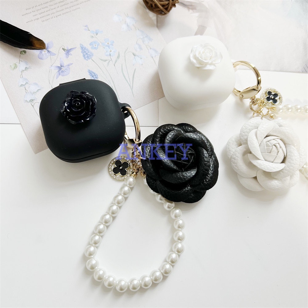 Cover For JBL Wave 300 / Wave FLEX / Live Free2 / Live Pro+ Pro 2 Earphone Silicone Case Girl Flower Earbuds Soft Protective Headphone Headset Skin with Pearl chain