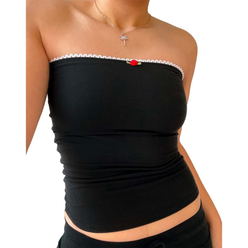 Áo Croptop Hai Dây Phối Ren Phong Cách Boho Thời Trang Quyến Rũ Cho Nữ Y2k