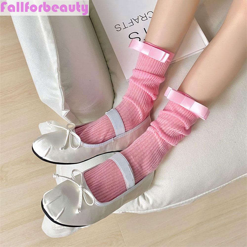 Vớ Dài Ngang Bắp Chân Màu Trơn Đính Nơ Họa Tiết Kẻ Sọc Phong Cách Lolita Ngọt Ngào Hợp Thời Trang Cho Nữ