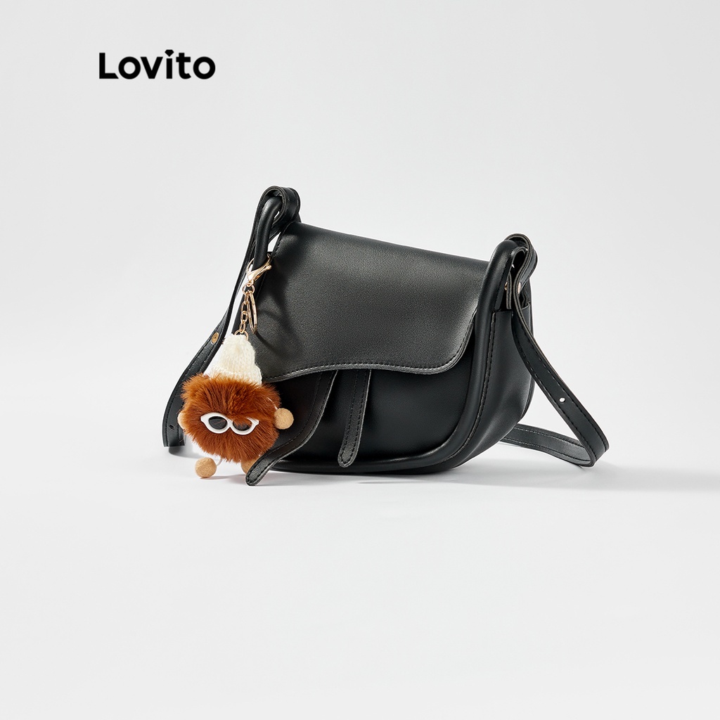 Túi đeo vai Lovito nhỏ họa tiết hoạt hình màu trơn phối viền tương phản thường ngày cho nữ L50AD122 (kaki/màu mơ/đen)